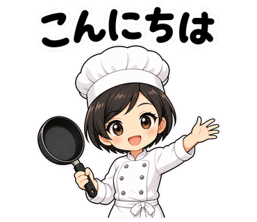 シェフ帽をかぶった女性シェフのこんにちはスタンプ例